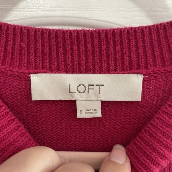 Loft Pouf Long Sleeved Striped Sweater Pink White Gray Sz S - Picture 4 of 6